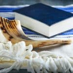 Rosh hashanah - jewish New Year holiday concept. Traditional symbols: Shofar - horn,